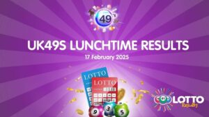 UK49s Lunchtime Results Monday, 17th February 2025 Check the UK49s Lunchtime Results for Monday, 17 February 2025. Find the latest winning numbers, prize details, and tips for future draws. See if you’re a winner today!